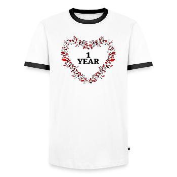 1st anniversary, birthday or anniversary - Men's Ringer Shirt - white/black - Front - AI Model Female 172 light (172cm) & AI Model Male 178 dark (178cm)