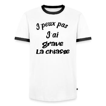 j'peux pas, j'ai grave la chiasse - T-shirt contrasté Homme - blanc/noir - Devant - AI Model Female 172 light (172cm) & AI Model Male 178 dark (178cm)