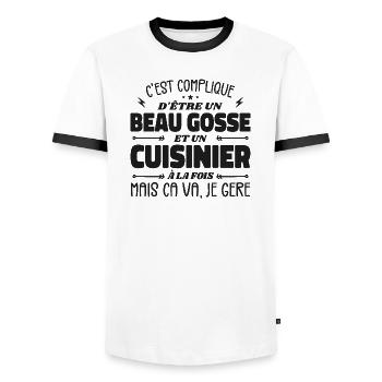 Beau gosse homme cuisinier - T-shirt contrasté Homme - blanc/noir - Devant - AI Model Female 172 light (172cm) & AI Model Male 178 dark (178cm)