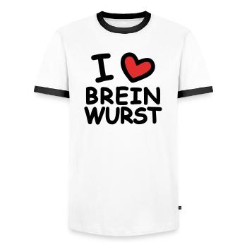 I Love Breinwurst - Männer Kontrast-T-Shirt - Weiß/Schwarz - Vorne - AI Model Female 172 light (172cm) & AI Model Male 178 dark (178cm)