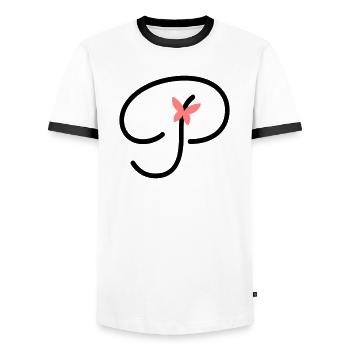 Letter P Butterfly Letter - Men's Ringer Shirt - white/black - Front - AI Model Female 172 light (172cm) & AI Model Male 178 dark (178cm)
