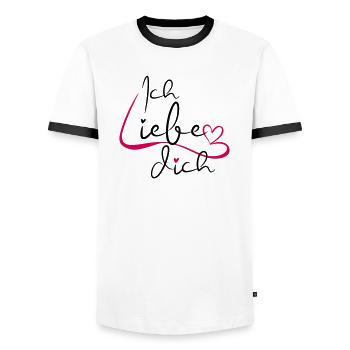 I Love You Scripture - Men's Ringer Shirt - white/black - Front - AI Model Female 172 light (172cm) & AI Model Male 178 dark (178cm)