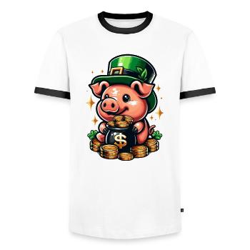 LUCKY PIG JACKPOT MONEY RICH PROSPERITY GREEN - Men's Ringer Shirt - white/black - Front - AI Model Female 172 light (172cm) & AI Model Male 178 dark (178cm)