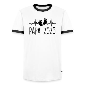 Papa 2025 Fréquence Herschlag Cadeau Fête des Père - T-shirt contrasté Homme - blanc/noir - Devant - AI Model Female 172 light (172cm) & AI Model Male 178 dark (178cm)