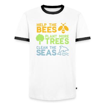 Help the Bees Plant More Trees | Forest trees nature - Men's Ringer Shirt - white/black - Front - AI Model Female 172 light (172cm) & AI Model Male 178 dark (178cm)