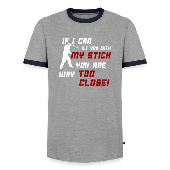 Keep Your Distance - Men's Ringer Shirt - grey/navy  - Front - AI Model Female 172 light (172cm) & AI Model Male 178 light (178cm)