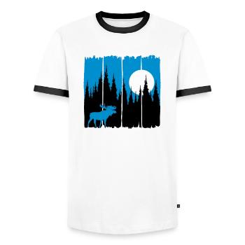 Moose in front of the moon / sun forest dweller forest deer animal - Men's Ringer Shirt - white/black - Front - AI Model Female 172 light (172cm) & AI Model Male 178 dark (178cm)