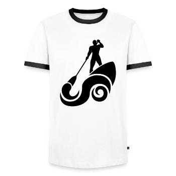 SUP & Wave - Men's Ringer Shirt - white/black - Front - AI Model Female 172 light (172cm) & AI Model Male 178 dark (178cm)