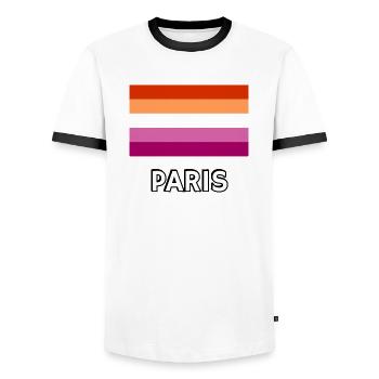 Drapeau de la fierté lesbienne Paris - T-shirt contrasté Homme - blanc/noir - Devant - AI Model Female 172 light (172cm) & AI Model Male 178 dark (178cm)