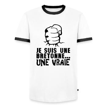 bretonne vraie poing frappe ferme - T-shirt contrasté Homme - blanc/noir - Devant - AI Model Female 172 light (172cm) & AI Model Male 178 dark (178cm)