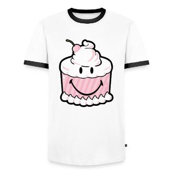 Smiley Cake - Men's Ringer Shirt - white/black - Front - AI Model Female 172 light (172cm) & AI Model Male 178 dark (178cm)