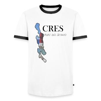 Île de Cres - plus que des vacances - T-shirt contrasté Homme - blanc/noir - Devant - AI Model Female 172 light (172cm) & AI Model Male 178 dark (178cm)
