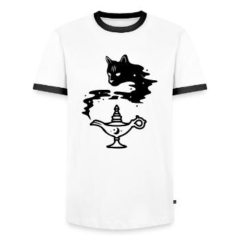 Wunderlampe Katze - Männer Kontrast-T-Shirt - Weiß/Schwarz - Vorne - AI Model Female 172 light (172cm) & AI Model Male 178 dark (178cm)