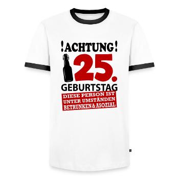 25 Geburtstag Besoffen Alkohol Jahre - Männer Kontrast-T-Shirt - Weiß/Schwarz - Vorne - AI Model Female 172 light (172cm) & AI Model Male 178 dark (178cm)