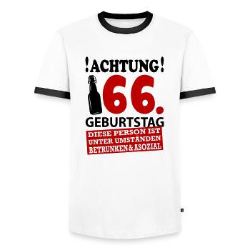 66 Geburtstag Besoffen Alkohol Jahre - Männer Kontrast-T-Shirt - Weiß/Schwarz - Vorne - AI Model Female 172 light (172cm) & AI Model Male 178 dark (178cm)