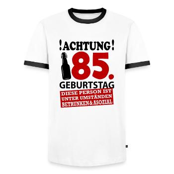85 Geburtstag Besoffen Alkohol Jahre - Männer Kontrast-T-Shirt - Weiß/Schwarz - Vorne - AI Model Female 172 light (172cm) & AI Model Male 178 dark (178cm)