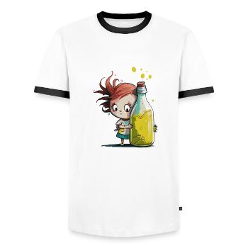 Illustration Comic Cute Kawaii Girl Bottle - Men's Ringer Shirt - white/black - Front - AI Model Female 172 light (172cm) & AI Model Male 178 dark (178cm)