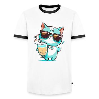 Le chat occasionnel - T-shirt contrasté Homme - blanc/noir - Devant - AI Model Female 172 light (172cm) & AI Model Male 178 dark (178cm)