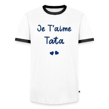je t'aime tata - T-shirt contrasté Homme - blanc/noir - Devant - AI Model Female 172 light (172cm) & AI Model Male 178 dark (178cm)