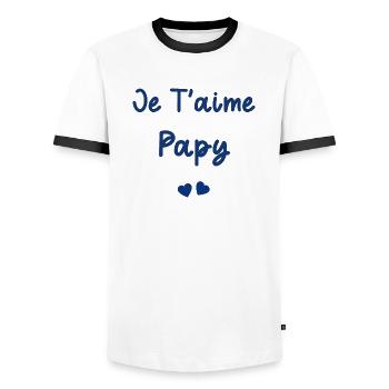 je t'aime Papy - T-shirt contrasté Homme - blanc/noir - Devant - AI Model Female 172 light (172cm) & AI Model Male 178 dark (178cm)