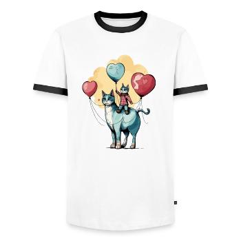Katze Vater und Sohn - Männer Kontrast-T-Shirt - Weiß/Schwarz - Vorne - AI Model Female 172 light (172cm) & AI Model Male 178 dark (178cm)