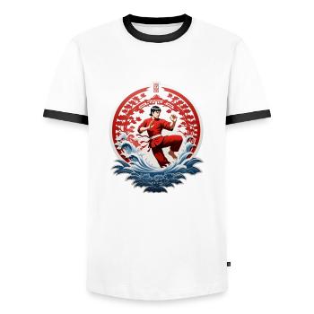 Kung Fu - Men's Ringer Shirt - white/black - Front - AI Model Female 172 light (172cm) & AI Model Male 178 dark (178cm)