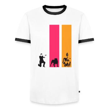 The shadow of hero - Men's Ringer Shirt - white/black - Front - AI Model Female 172 light (172cm) & AI Model Male 178 dark (178cm)