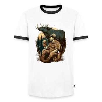 Hunters in nature with beer - Men's Ringer Shirt - white/black - Front - AI Model Female 172 light (172cm) & AI Model Male 178 dark (178cm)
