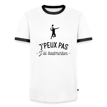 J'peux pas j'ai badminton - T-shirt contrasté Homme - blanc/noir - Devant - AI Model Female 172 light (172cm) & AI Model Male 178 dark (178cm)