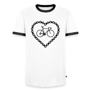 Vélo coeur chaîne vélo - T-shirt contrasté Homme - blanc/noir - Devant - AI Model Female 172 light (172cm) & AI Model Male 178 dark (178cm)