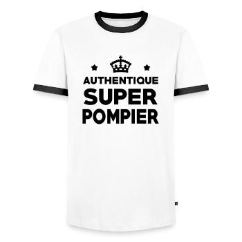 Authentique Super Pompier - T-shirt contrasté Homme - blanc/noir - Devant - AI Model Female 172 light (172cm) & AI Model Male 178 dark (178cm)