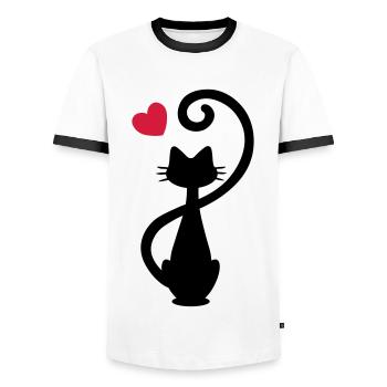 Katze - Katzendame - Cat - Chat - kitty - Männer Kontrast-T-Shirt - Weiß/Schwarz - Vorne - AI Model Female 172 light (172cm) & AI Model Male 178 dark (178cm)