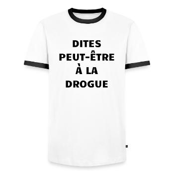 dites peut-être à la drogue - T-shirt contrasté Homme - blanc/noir - Devant - AI Model Female 172 light (172cm) & AI Model Male 178 dark (178cm)