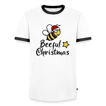 Abeille de Noël Abeille de Noël Père Noël - T-shirt contrasté Homme - blanc/noir - Devant - AI Model Female 172 light (172cm) & AI Model Male 178 dark (178cm)