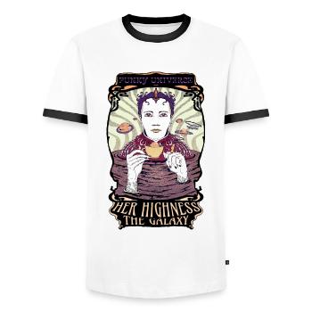 Groovy Galaxy - Men's Ringer Shirt - white/black - Front - AI Model Female 172 light (172cm) & AI Model Male 178 dark (178cm)