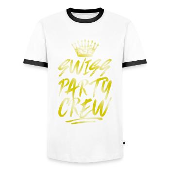 Swiss Party Crew Gold Switzerland - Men's Ringer Shirt - white/black - Front - AI Model Female 172 light (172cm) & AI Model Male 178 dark (178cm)