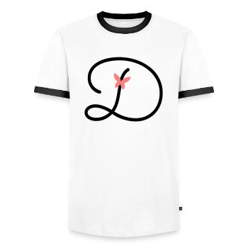 Letter D Butterfly Letter - Men's Ringer Shirt - white/black - Front - AI Model Female 172 light (172cm) & AI Model Male 178 dark (178cm)