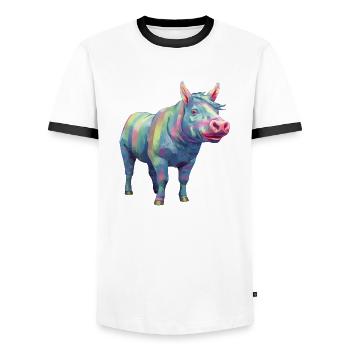 Schwein und Pferd - Regenbogen Moderne Kunst - Männer Kontrast-T-Shirt - Weiß/Schwarz - Vorne - AI Model Female 172 light (172cm) & AI Model Male 178 dark (178cm)