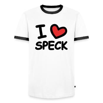 I Love Speck - Männer Kontrast-T-Shirt - Weiß/Schwarz - Vorne - AI Model Female 172 light (172cm) & AI Model Male 178 dark (178cm)