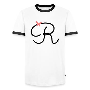 Letter R Butterfly Letter - Men's Ringer Shirt - white/black - Front - AI Model Female 172 light (172cm) & AI Model Male 178 dark (178cm)