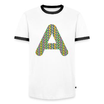 Colorful Heart A Design – Unique & Stylish! - Men's Ringer Shirt - white/black - Front - AI Model Female 172 light (172cm) & AI Model Male 178 dark (178cm)