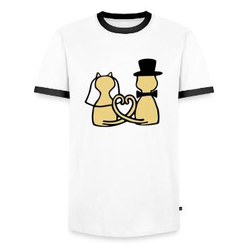 Katzen Hochzeit - Männer Kontrast-T-Shirt - Weiß/Schwarz - Vorne - AI Model Female 172 light (172cm) & AI Model Male 178 dark (178cm)