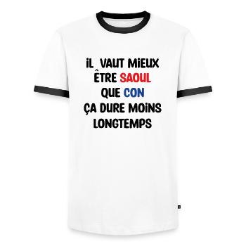 Il vaut mieux être saoul que con / Humour - T-shirt contrasté Homme - blanc/noir - Devant - AI Model Female 172 light (172cm) & AI Model Male 178 dark (178cm)