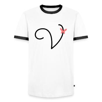 Letter V Butterfly Letter - Men's Ringer Shirt - white/black - Front - AI Model Female 172 light (172cm) & AI Model Male 178 dark (178cm)