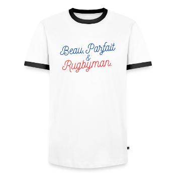 Beau cadeau Papa Parfait XV rugby - T-shirt contrasté Homme - blanc/noir - Devant - AI Model Female 172 light (172cm) & AI Model Male 178 dark (178cm)