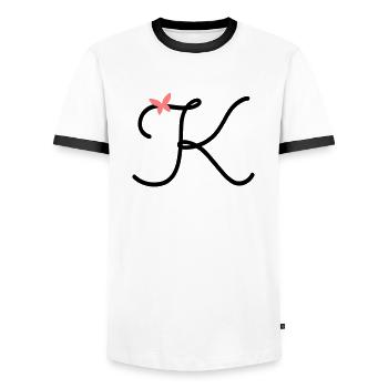 Letter K Butterfly Letter - Men's Ringer Shirt - white/black - Front - AI Model Female 172 light (172cm) & AI Model Male 178 dark (178cm)
