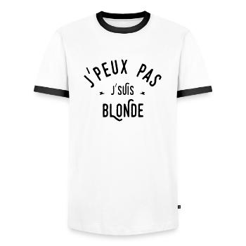 j'peux j'suis blonde - T-shirt contrasté Homme - blanc/noir - Devant - AI Model Female 172 light (172cm) & AI Model Male 178 dark (178cm)