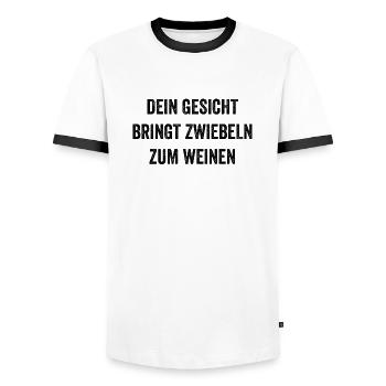 Lustiger Spruch über Gesicht und Zwiebeln - Männer Kontrast-T-Shirt - Weiß/Schwarz - Vorne - AI Model Female 172 light (172cm) & AI Model Male 178 dark (178cm)