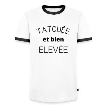 tatouée et bien élevée - T-shirt contrasté Homme - blanc/noir - Devant - AI Model Female 172 light (172cm) & AI Model Male 178 dark (178cm)