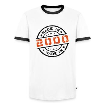 Year of birth Birthday Born In - Made in 2000 - Men's Ringer Shirt - white/black - Front - AI Model Female 172 light (172cm) & AI Model Male 178 dark (178cm)